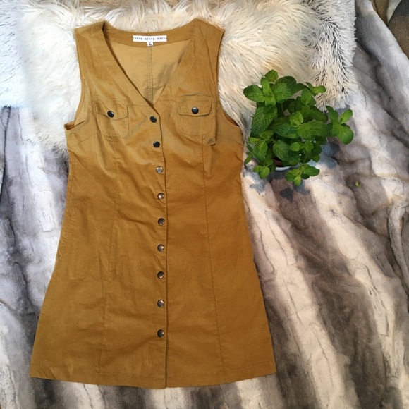 Corduroy Mustard Yellow Button up Dress/Vest - Picture 2 of 6